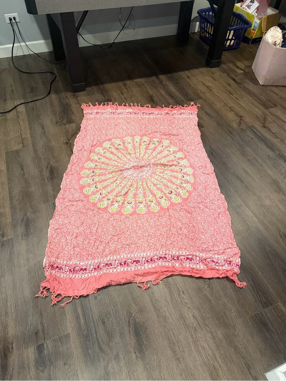 Coral Mandala Cotton Bath Towel with Fringe